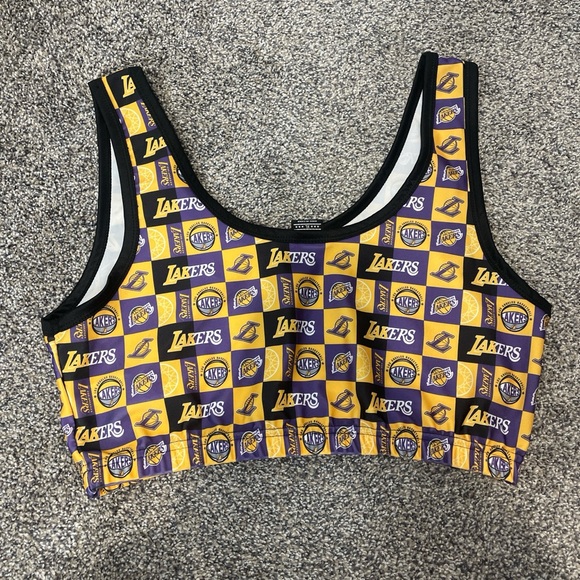 NWOT NBA Ultra Game Women's Lakers Basketball Logo Pattern Yellow Sports Bra XL - Picture 4 of 7